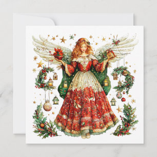 Süßer Engel mit Weihnachtsgeschenken Feiertagskarte