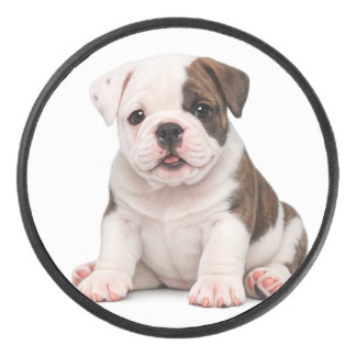 Süßer Englischer Bulldoggen-Welpe Eishockey Puck