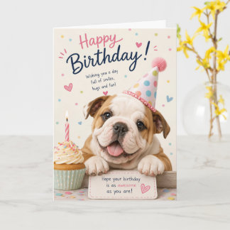 SÜßER ENGLISCHER BULLDOGGEN-WELPE ZUM GEBURTSTAG KARTE
