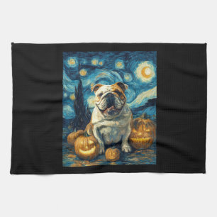 Süßer English Bulldog Hund Halloween Jack O Lanter Geschirrtuch