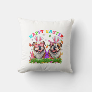 Süßer English Bulldog Hund & Hasenohren Eier Glück Kissen