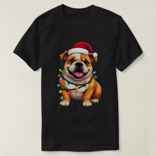 Süßer English Bulldog Weihnachten Santa Haustier H T-Shirt