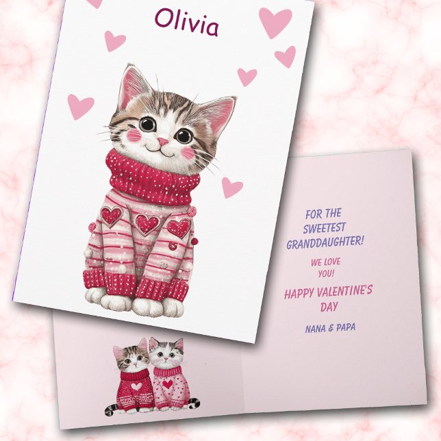 Süßer Enkelin Pullover Kätzchen Valentinstag Feiertagskarte (Von Creator hochgeladen)