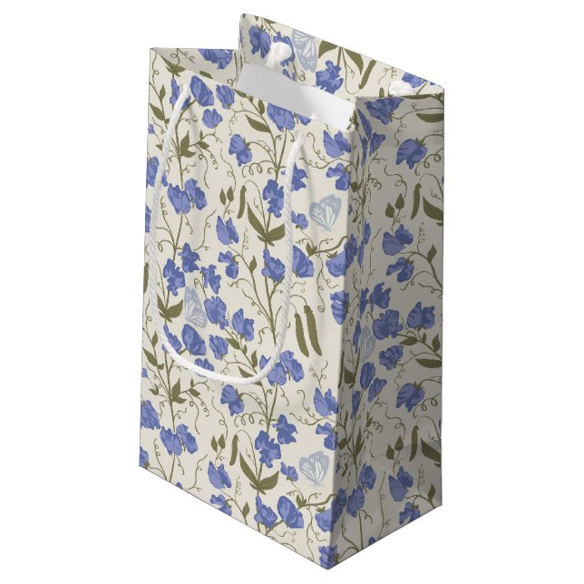 Süßer Erbsen Blume Blau und Creme Kleine Geschenktüte (Rückseite Schrägansicht)