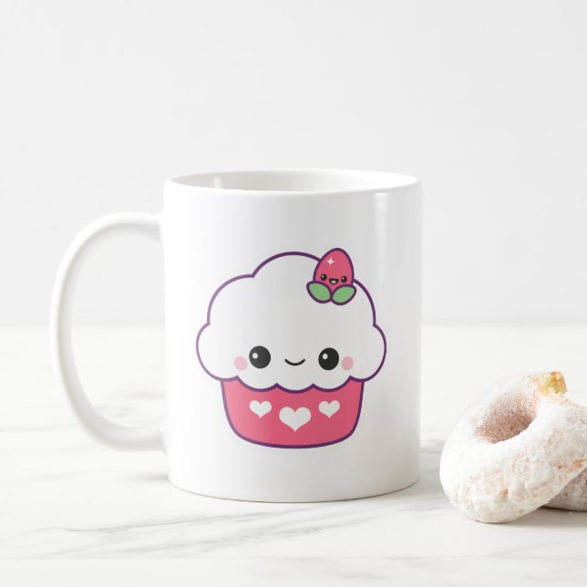 Süßer Erdbeer-Cupcake Kaffeetasse (Mit Donut)