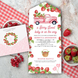 Süßer Erdbeeren-LKW Baby Shower Berry Sweet All In One Einladung