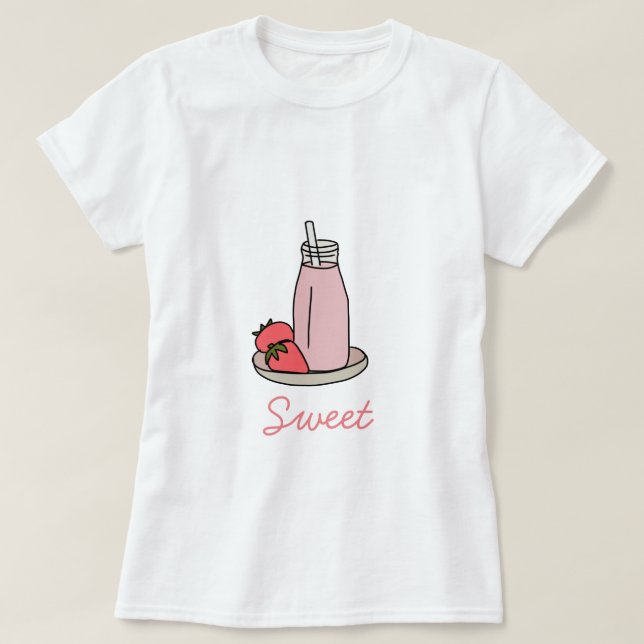 Süßer Erdbeermilch rosa niedlich T-Shirt (Design vorne)