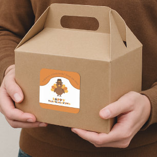 Süßer Erntedankfest Truthahn Orange Reste zum Mitn Quadratischer Aufkleber