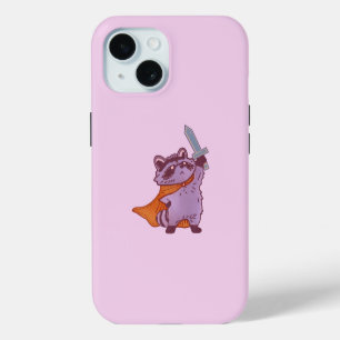 Süßer Fantasy-Waschbär-Krieger mit Schwert und Umh iPhone 15 Hülle