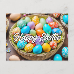 Süßer farbenfroher Osterferienkorb Postkarte
