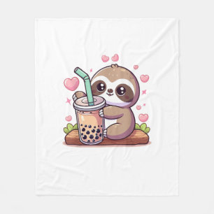 Süßer Faultier-Boba-Blasen-Milchtee Kawaii Frauen Fleecedecke