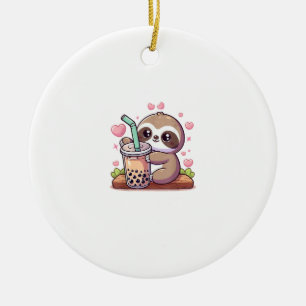 Süßer Faultier-Boba-Blasen-Milchtee Kawaii Frauen Keramik Ornament