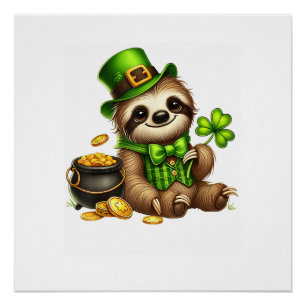 Süßer Faultier Leprechaun St Patricks Day Jungen M Poster