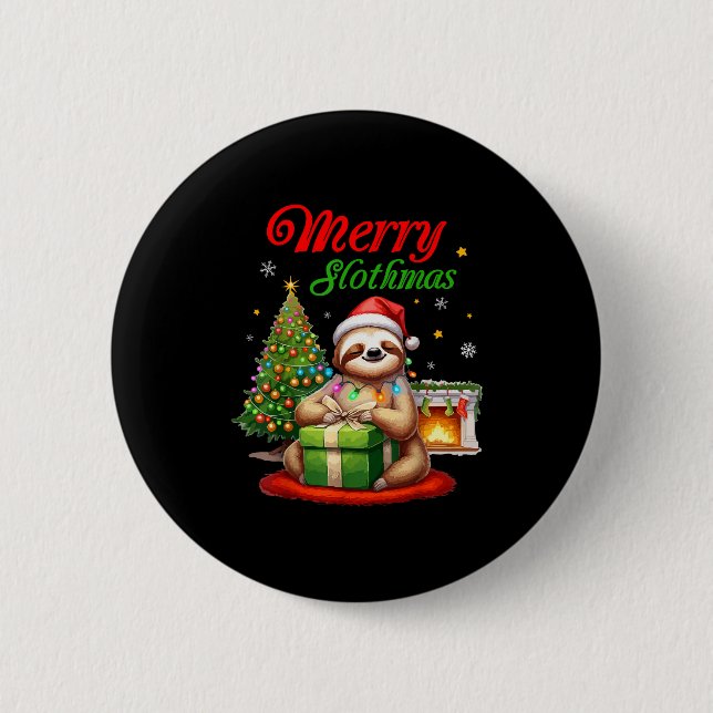 Süßer Faultier Weihnachtsmann Frohe Faultier-Weihn Button (Vorderseite)