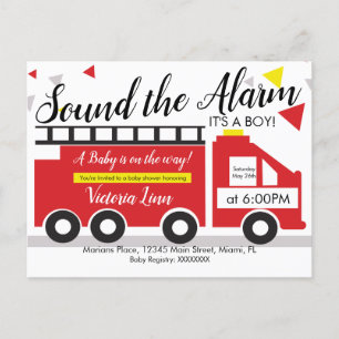 Süßer Feuerwehrwagen Baby Shower Konfetti Einladun Postkarte