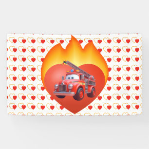 Süßer Feuerwehrwagen Valentinstag Banner