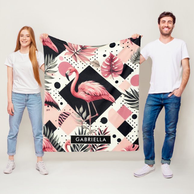 Süßer Flamingo Geometrisch Fleecedecke (Beispiel)