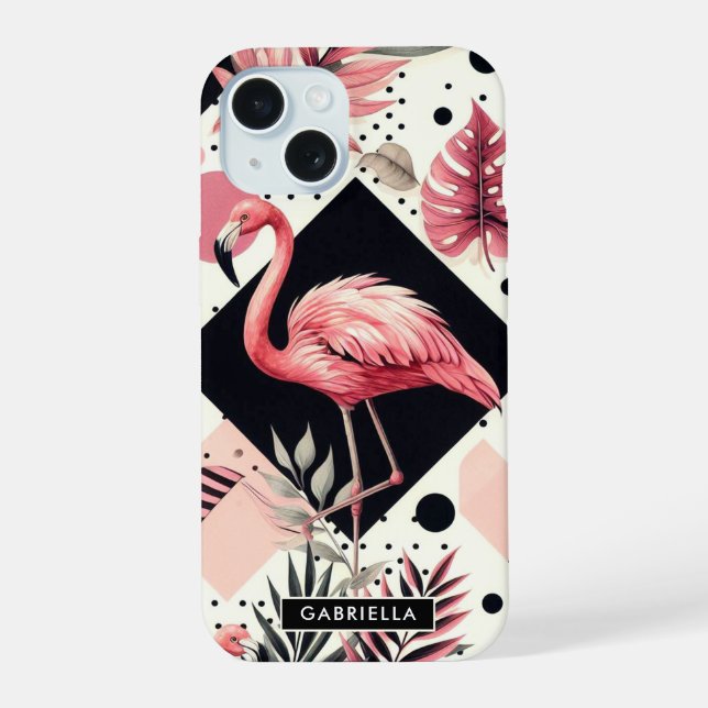 Süßer Flamingo Geometrisch iPhone 15 Hülle (Rückseite)