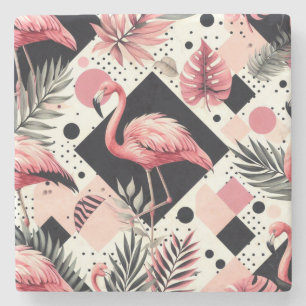 Süßer Flamingo Geometrisch Steinuntersetzer