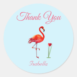Süßer Flamingo & Herz Danke auf Hellblau Runder Aufkleber