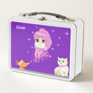Süßer Flaschengeist, magische Lampe, Katze und Ste Metall Brotdose