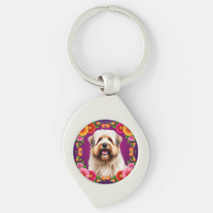 Süßer flauschiger Hund mit Blumen Schlüsselanhänger
