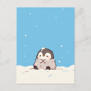 Süßer flauschiger Pinguin in winterlicher Schneela Postkarte