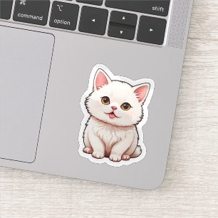 Süßer Fluffiger Weißer Katzenaufkleber - Kawaii Äs Aufkleber