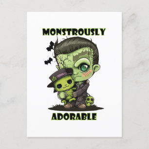 Süßer Frankenstein-Monster mit Plüsch Postkarte
