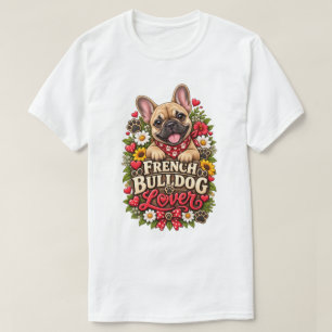 Süßer Französische-Bulldogge-Fan mit floralem Pfot T-Shirt