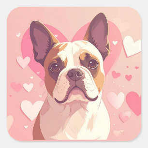 Süßer Französische Bulldogge Liebes-Sticker Quadratischer Aufkleber