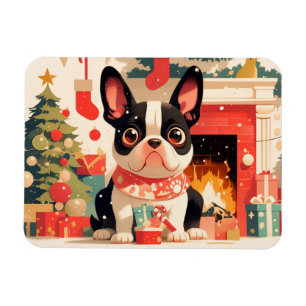 Süßer Französischer Bulldogge am Weihnachts-Kamin Magnet