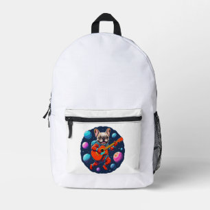 Süßer französischer Bulldogge-Astronaut spielt Git Bedruckter Rucksack