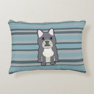 Süßer Französischer Bulldogge Blau Gestreift Dekokissen