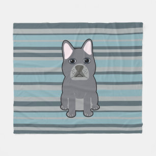 Süßer Französischer Bulldogge Blau Gestreift Fleecedecke