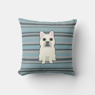 Süßer Französischer Bulldogge Blau Gestreift Kissen
