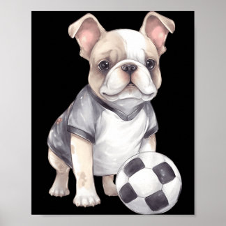 Süßer französischer Bulldogge Fußballspieler Welpe Poster