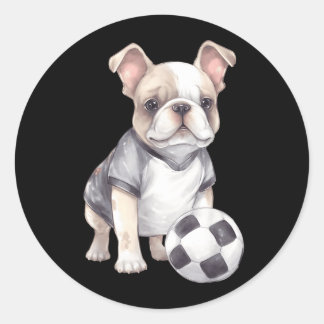 Süßer französischer Bulldogge Fußballspieler Welpe Runder Aufkleber