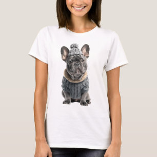 Süßer Französischer Bulldogge in gemütlicher Winte T-Shirt
