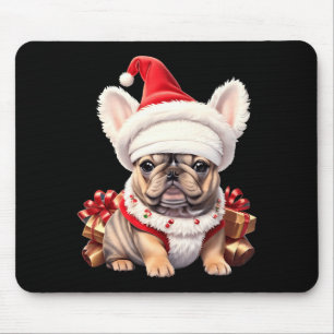 Süßer Französischer Bulldogge Weihnachtsmann Hut F Mousepad