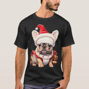 Süßer Französischer Bulldogge Weihnachtsmann Hut F T-Shirt
