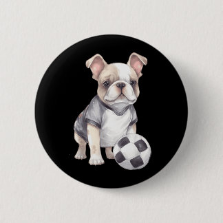 Süßer französischer Bulldoggen-Fußballspieler-Welp Button