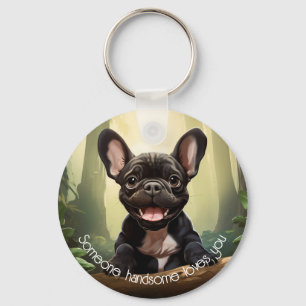 😍Süßer Frenchie-Welpe im Wald Schlüsselanhänger