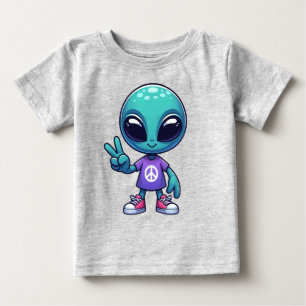 Süßer Friedens-Alien & Raumschiff Baby T-shirt