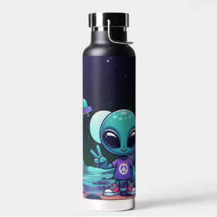 Süßer Friedens-Alien & Raumschiff Trinkflasche