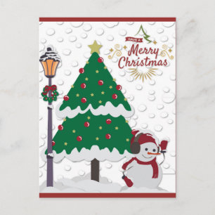 Süßer Frohe Weihnachten Baum Schneemann Postkarte
