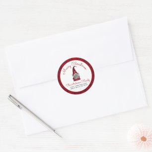 Süßer Frohe Weihnachten Karo-Gnom Rücksende-Adress Runder Aufkleber