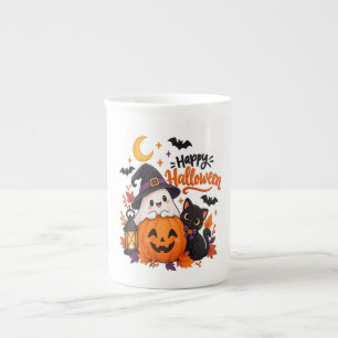 Süßer Froher Halloween-Geist Kürbis Schwarze Katze Prozellantasse