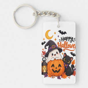 Süßer Froher Halloween-Geist Kürbis Schwarze Katze Schlüsselanhänger
