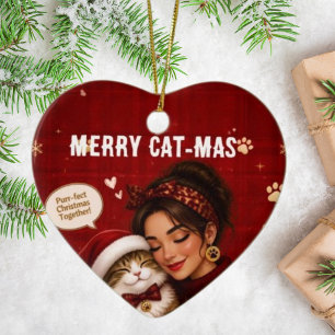 Süßer Froher Katz-en-Weihnachts-Rot-Weihnachts-Fot Keramik Ornament